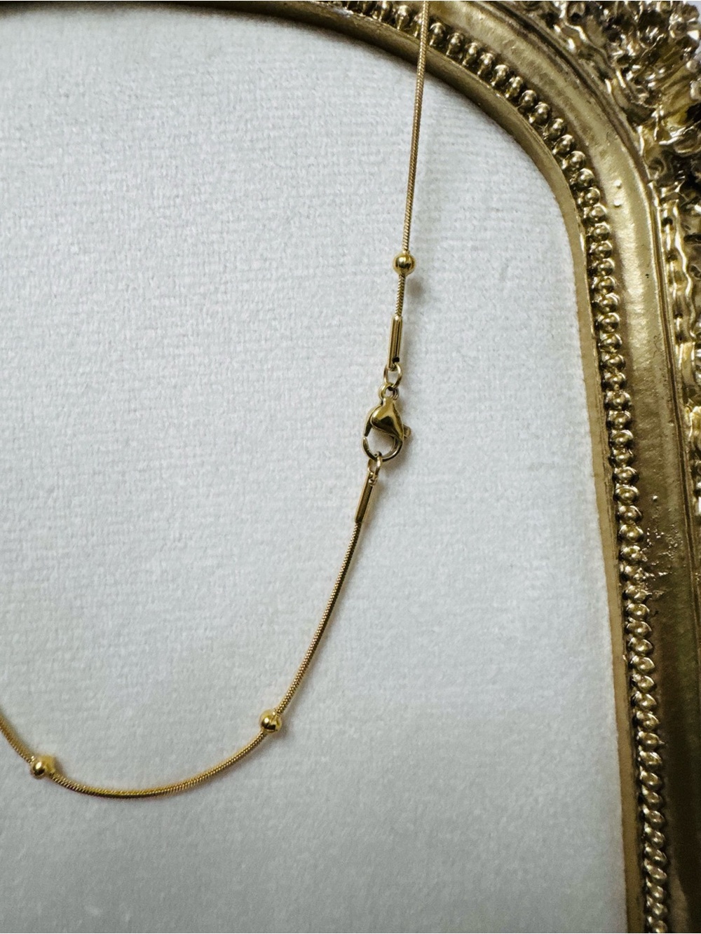 Gold Bead Station Box Chain Necklace